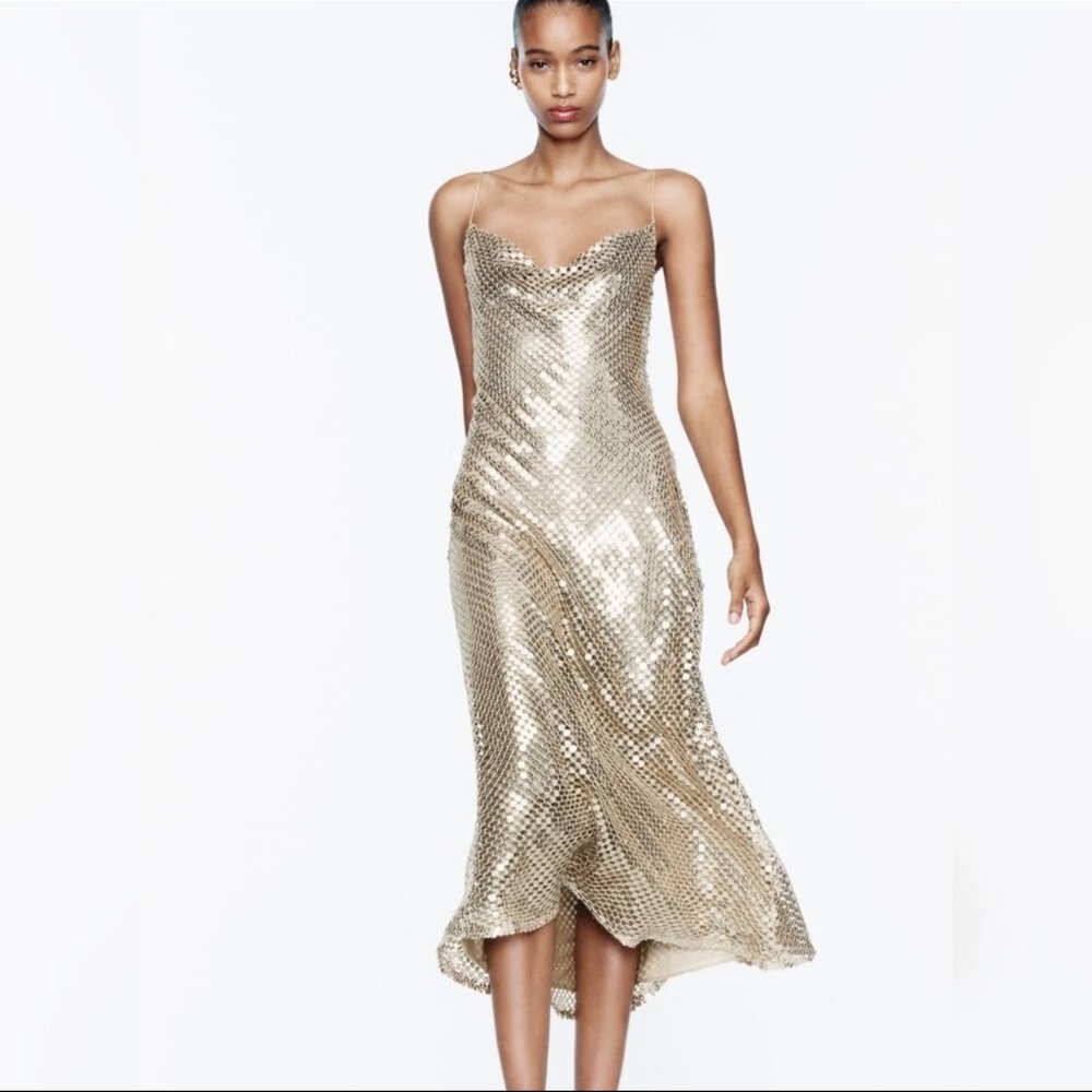 Zara Gold Sequin Midi Dress